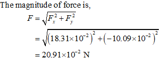 The magnitude of force is, = (18.3 1x10°). +(-10.098 10-2) 20.91x10 N