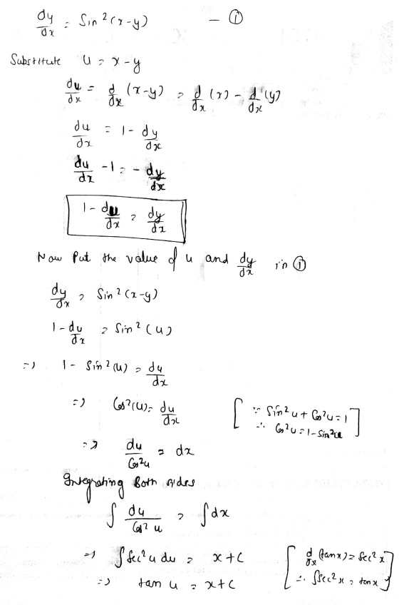 oby Sun 2c7-y) - 0 Substitute Uzx-y (7-) 3862- hele la care este Now Put the value of u and dye in ② oyna Sin? (2-y) l-du 2 S