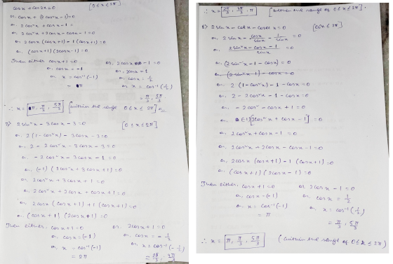 Cosu & Casan=0 [OnLRT 477 nz2, 4 1 77 within the range of On 227]. or, casn + (2 casa - 1)=0 2 cos^n + casu- 1 = 87 2 sinna c