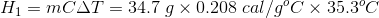 H_{1}=mC\Delta T=34.7 \;g\times0.208\;cal/g^{o}C\times 35.3^{o}C