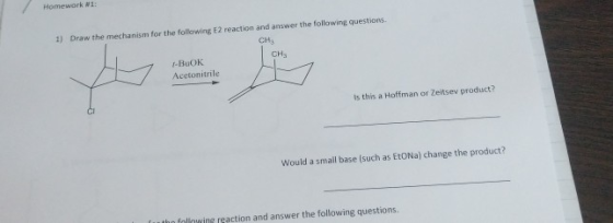 1) Draw the mechanism for the following E2 reaction and answer the following questions CHE -BOK Acetonitrile Is this a Hoffma