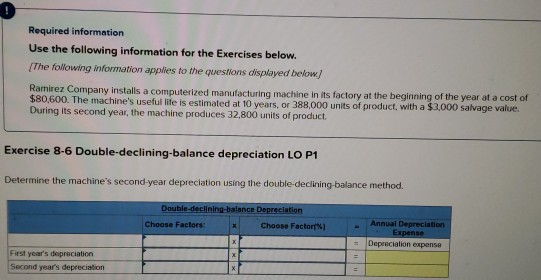 Required information Use the following information for the Exercises below. The following information applies to the question
