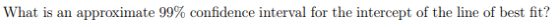 What is an approximate 99% confidence interval for the intercept of the line of best fit?