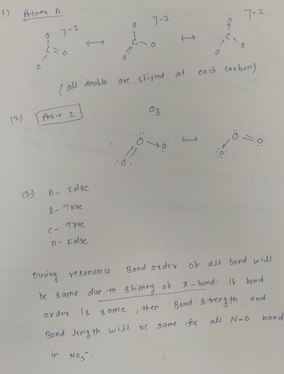 1. Answer A 7-2 at each carbon) ( all double are stifted Asy 2 10: (3.) A B- c- D- False True True False During resonance Bon