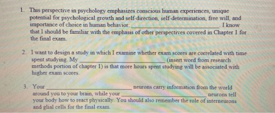 1. This perspective in psychology emphasizes conscious human experiences, unique potential for psychological growth and self-