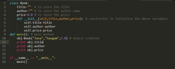 1 class Book: title- # to store the title author. # to store the author name price-0.0 # to store the price def-init-(se