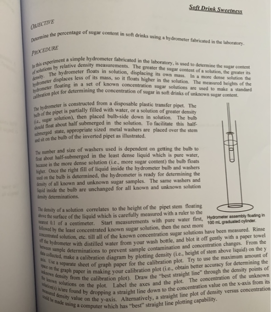 Soft Drink Sweetness OBIECTIVE stage of sugar content in soft drinks using a hydrometer fabricated in the laboratory Determin