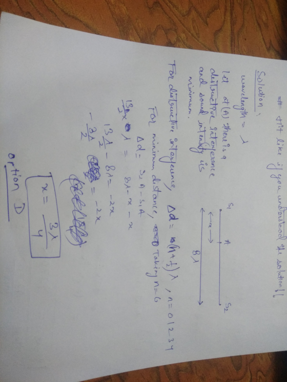 It Mit like SU let A G2 y you understood the solution by solution wavelength = at (A) there is a destruet que interyerence an