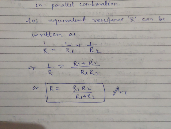 in parallel combination. so equivalent resufance R can be written as die I w I of t he R = Rio R2 -= R1 + R2 tot RR2 R = Ri