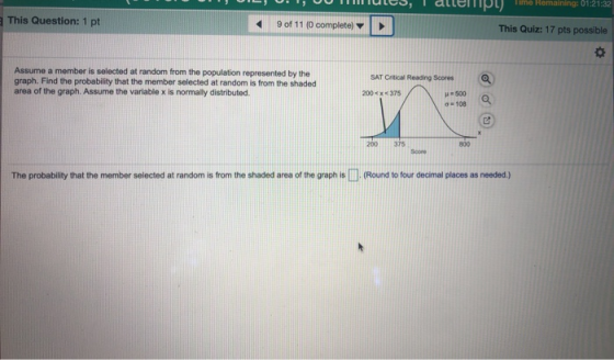 Piime Remaining: 01:21:32 This Question: 1 pt 9 of 11 (0 complete) This Quiz: 17 pts possible Assume a member is selected at
