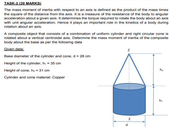 TASK-2 (20 MARKS) The mass moment of inertia with respect to an axis is defined as the product of the mass times the square o