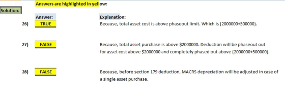Answers are highlighted in yellow: Solution: Answer: TRUE Explanation: Because, total asset cost is above phaseout limit. Whi