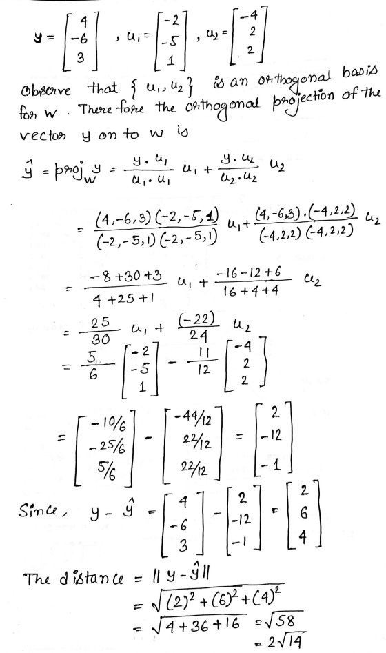 2 4 4 -6 3 No Uy il ,u, -5 1 2 basis Observe that { us, uz} is an orthogonal There fore the orthogonal projection of the for