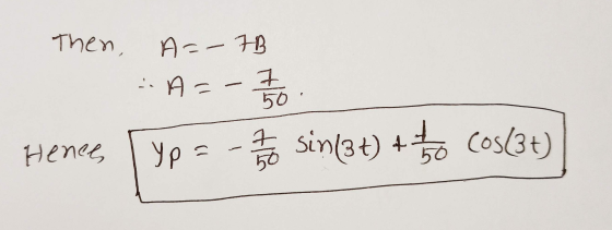 Then, A=-7B A=-17 / Hence Typ = - 17 / sin (3+) + 1 - 56 cos(3+)]