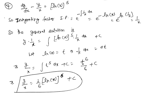 dy solt [ln (w] 5 -Stedx In cas In C) é r се x is tc ax So Integaating factor I.P. =é so the general salation 5 1 day y? het