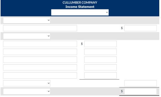 CULLUMBER COMPANY Income Statement $ $ $