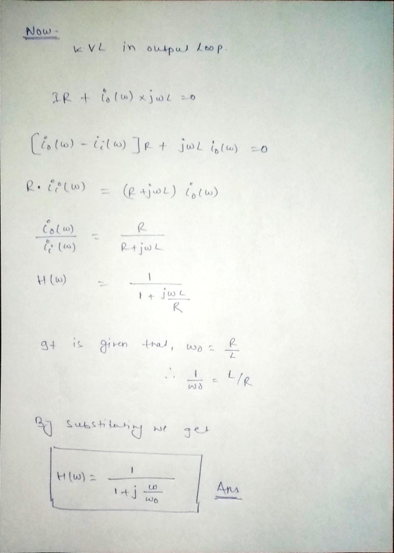 Now. KVL in output loop. IR it is (w) x jul 20 [{s (w) - 1;( w) ] R + julio (a) = R. (W) = (R+jWL) low) Co(w) 2 R + jwL - H(W