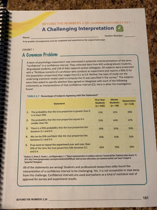 BEYOND THE NUMBERS 2.201 LEARNING OUTCOMES 4 TO 7 A Challenging Interpretation Section Number:_ Name: original book page To b