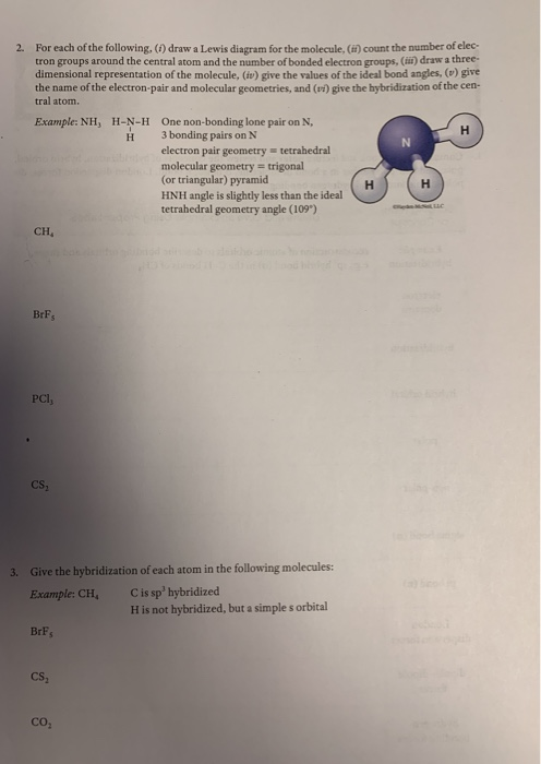 2. For each of the following. (l) draw a Lewis diagram for the molecule. (it) count the number of elec tron groups around the