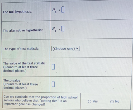 The null hypothesis: The alternative hypothesis: The type of test statistic: (Choose one) The value of the test statistic: (R
