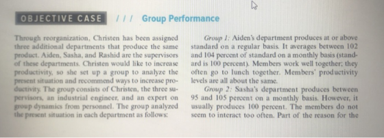 OBJECTIVE CASE /// Group Performance Through reorganization, Christen has been assigned three additional departments that pro