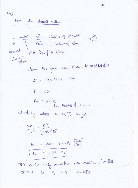 CI) Ars) Fiom the dans rethod 0 observed change chom, the given data, flan· be alcalde 0084 Rs This an be eauly con verle d ta aadius of eatly