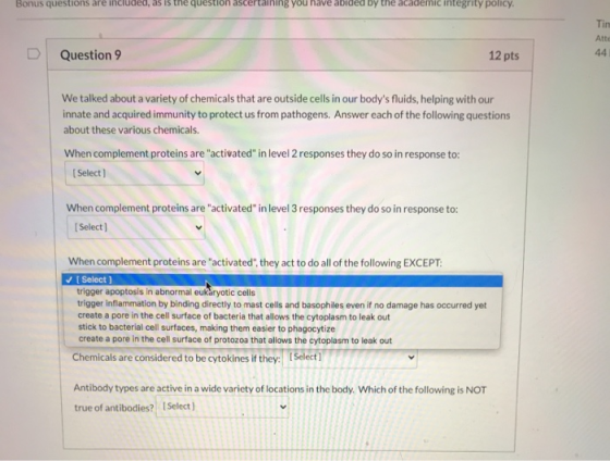 Bonus questions are included, as is the question ascertaining you have abided by the academic integrity policy. Tin Atte 44 Q