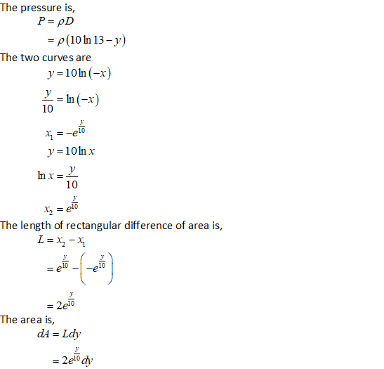 The pressure is, p(10 Ih 13-y) The two curves are у 10h(-x) 10 1 =-e10 y-10In x 10 The length of rectangular difference of ar