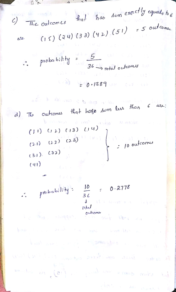 the Oulcome ha has sum Re 36 0.1389 (11) C., 2) (21) (22) B) C32) (13) 1уч) (23) (4 1 o babi 3 C