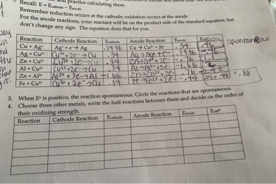 Laathode - Eanode Remember reduction occurs at the cath For the anode reactions, your rea Llculating these. per reduction occ