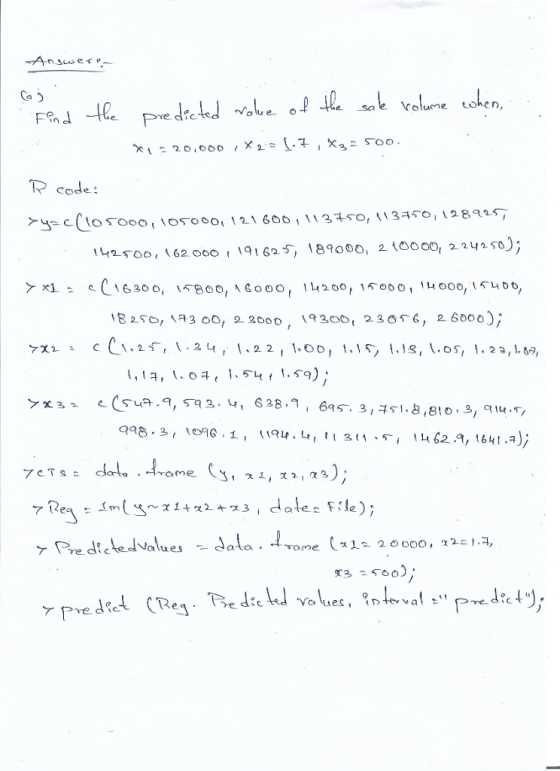Ca ) e Sa lue ohen 겟t 20,000 , X2 1.7 , X3-5700. code 42SOO , ( 62 OOO, 19!62, 189000, 2 (oooo, 224250) 1825口八子300, 22000, \93001 23δ%, 26000); 7Pre dictedvalues dala.