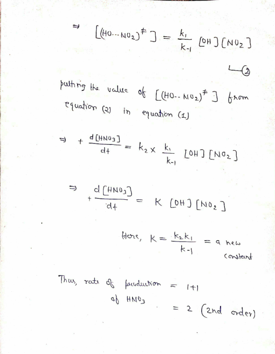 OH[NU2 k-l pulh nig the value of (H0. M02) J bam quation (2) in equahom a d CHNO3] ki k2x = dt ON] CHO7 k-1 dCHN03 K LOHJ NO2