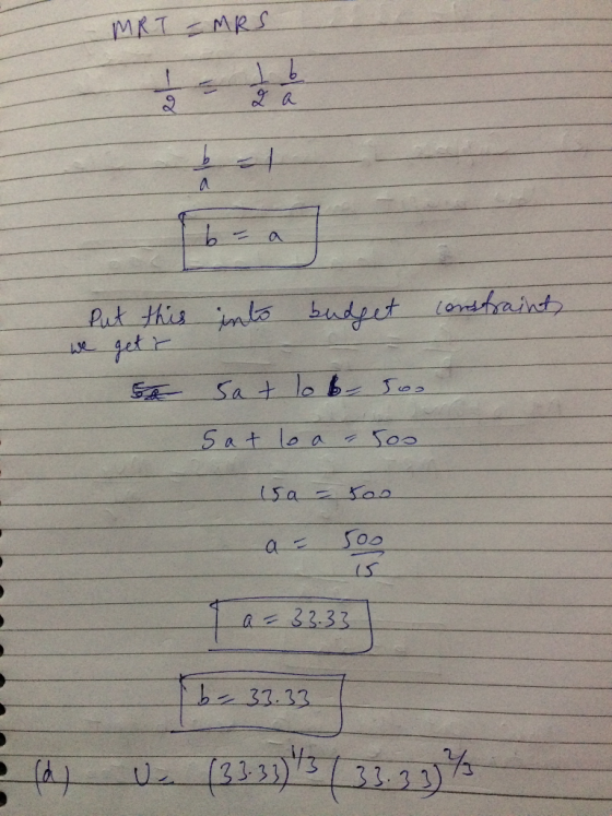 MRT - MRS Put this into budget constraint, Sa sat lob- 500 Sat loa -500 a = 500 Ta= 33.33