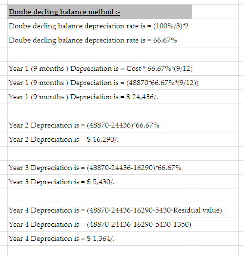 Doube decling balance method: Doube decling balance depreciation rate is-(100%)372 Deube decling balance depreciation rate Ye