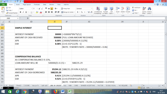 WORKING CAPITAL APPROACH - Microsoft Excel (Product Activation Failed) Review File Home Insert Page Layout Formulas Data View
