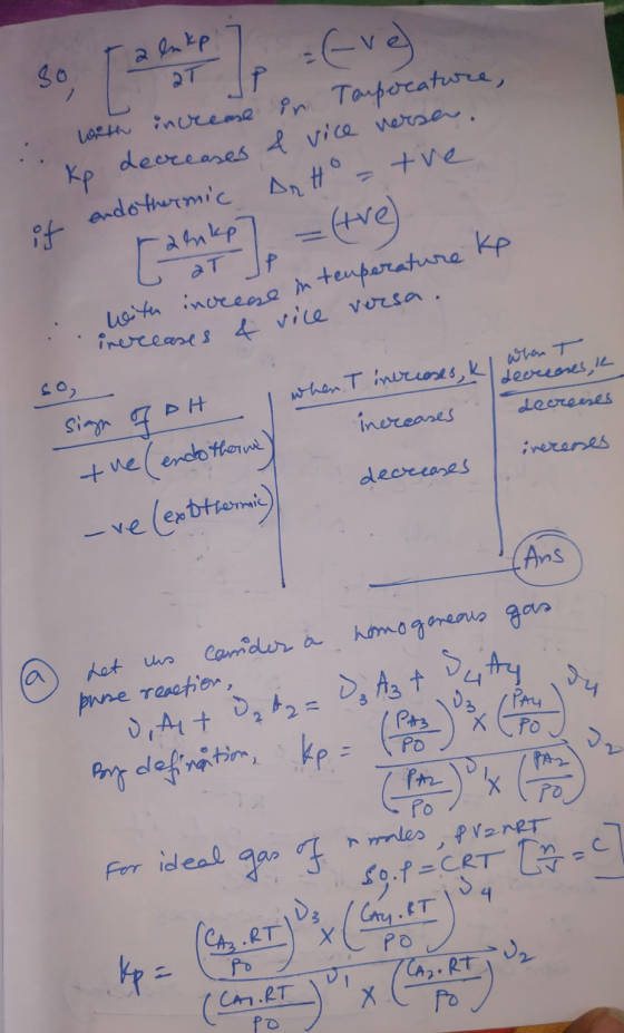 Ta luke] =(-ve) with increase in Tarpocature, kp decreases & vice versa. endothermic Dr Ho - the of i with increase in temper