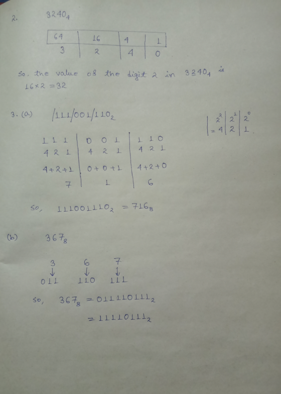 32404 l 64 3 16 2 4 4 1 1 0 of the digit a in 32404 is So, the value 16+2=32 3. (a) (111/001/1 102 2012 24| 21. 11 tloot I 10