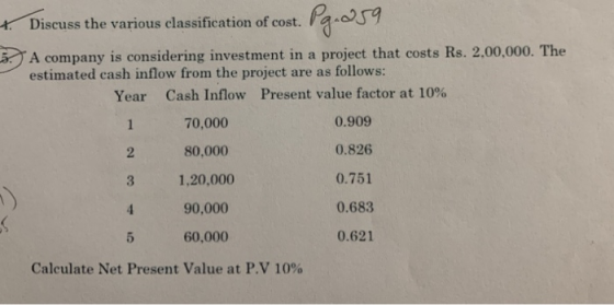 Discuss the various classification of cost. 3. A company is considering investment in a project that costs Rs. 2,00,000. The