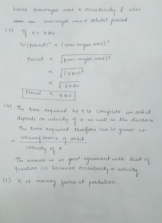 allo (3) of hence sememajor anes & eccentricity of sem-ma semi major aus & otlintal period a= 4 AU so (period) & (semi major