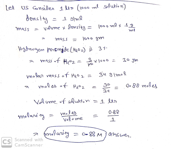 Sme Let us consider 1 lts (1000 ml solution) density = Iglme mass = volume x density = 1000 ml x 1 2 a mass = 1000 gm В-4-очу