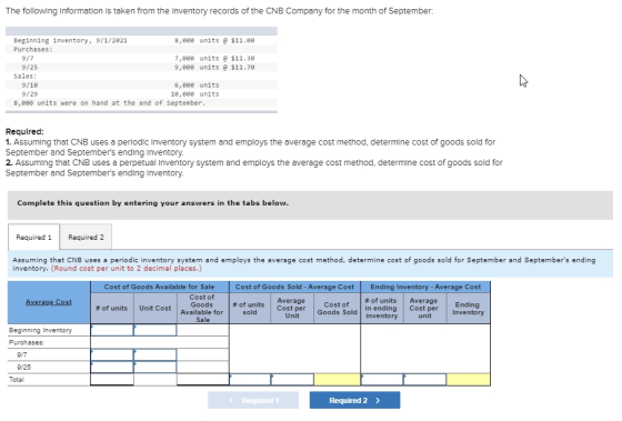 The following Information is taken from the Inventory records of the CNB Company for the month of September: 9/7 Beginning in