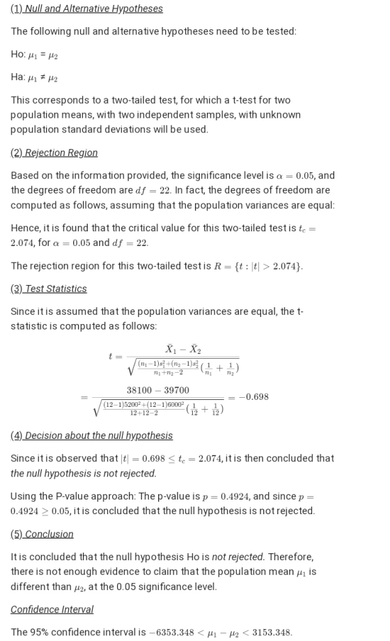 (1) Null and Alternative Hypotheses The following null and alternative hypotheses need to be tested: Ho: Mi = 12 Ha: Mi 7 H2