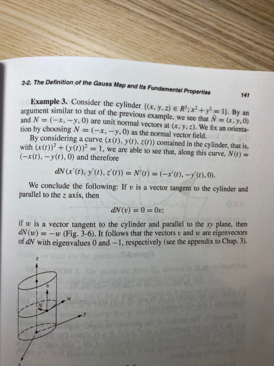 The Definition of the Gauss Map and Its Fundamental Properties 141 Example 3. Consider the cylinder {(x, y, z) € R’; x2 + y2