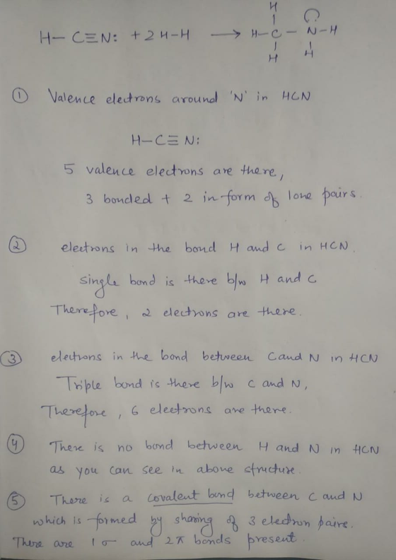H-CEN: +24-H HC - N-H Valence electrons around N in HON H-CEN 5 valence electrons are there, 3 bonded + 2 in form of lone p