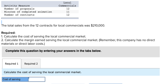 Local Activity Measure Number of proposals Minutes of completed animation Commercials 12 11 Number of contracts 12 The total