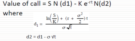 Value of call = S N (d1) - Kert Nd2) where di = od d2 = d1 - 0 Vt
