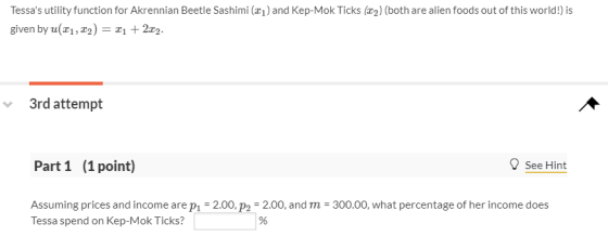 Tessas utility function for Akrennian Beetle Sashimi (21) and Kep-Mok Ticks (22) (both are alien foods out of this world!) i