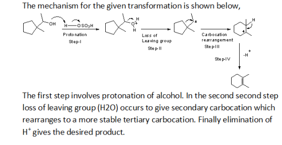 The mechanism for the given transformation is shown below, OHH OSO3HD Proto nation Step-1 Loss of Leaving group Step 11 Carbo
