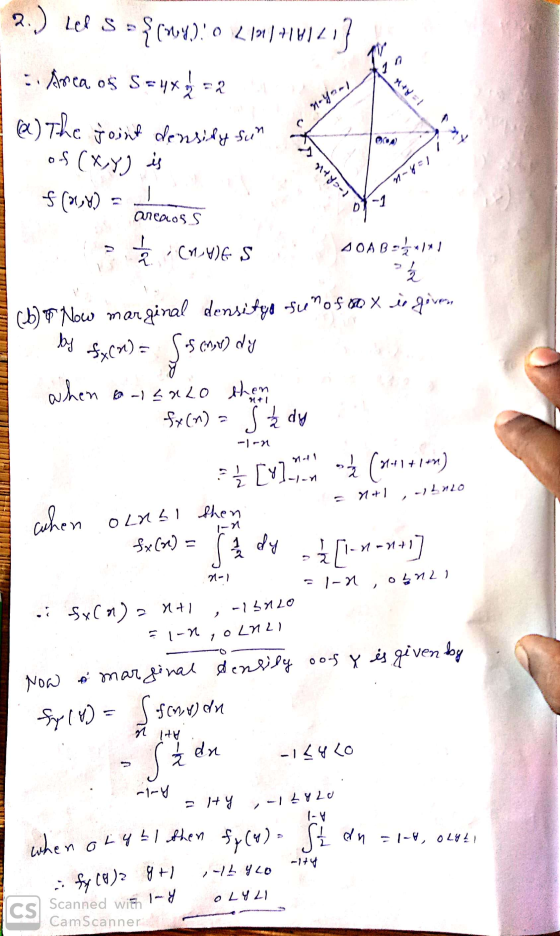 1 2.) Lee S ={(44): 0 210)+14,41 :: Arca os S=4*3=2 (a) the joint density sum of (x,y) is $(14) = n-you Acom le 71745-1 71 D