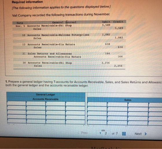 Required information (The following information applies to the questions displayed below.) Vail Company recorded the followin